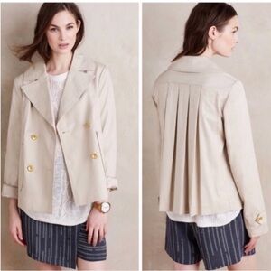 Anthropologie Cartonnier Tan Pleated Back‎ Pea Coat Size 4